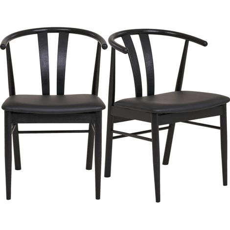SVEN-Fauteuil de table en Hêtre massif noir et PU noir (x2) (1/5)
