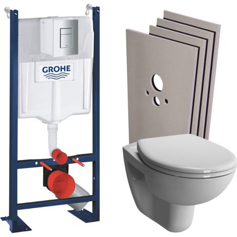 Grohe Pack WC Bâti Autoportant Rapid SL + WC Vitra Normus sans bride + Abattant softclose + Set habillage + Plaque chrome (1/5)