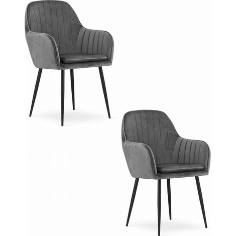 Fauteuil Lugo - velours gris foncé / pieds noirs x 2 (1/5)