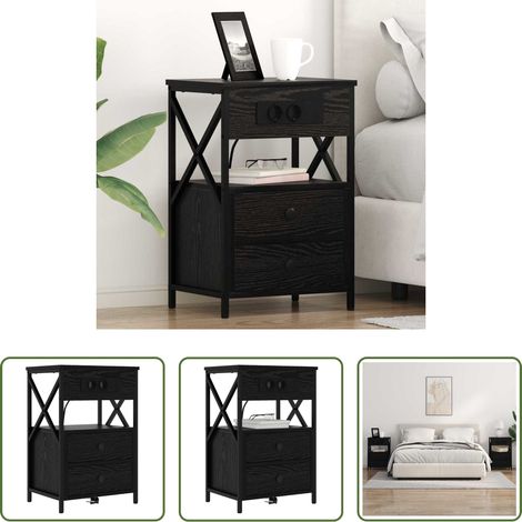 vidaXL Ladestation Nachttisch - Nachttisch Schwarz Eichen-Optik 40 x 31 x 60 cm Holzwerkstoff (1/5)