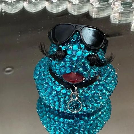 Canard En Caoutchouc - Décoration Pour Salle De Bain Et Tableau De Bord - Avec Strass - 1,5 Pouces - Indigo Bleu - Lot De 1 (1/5)