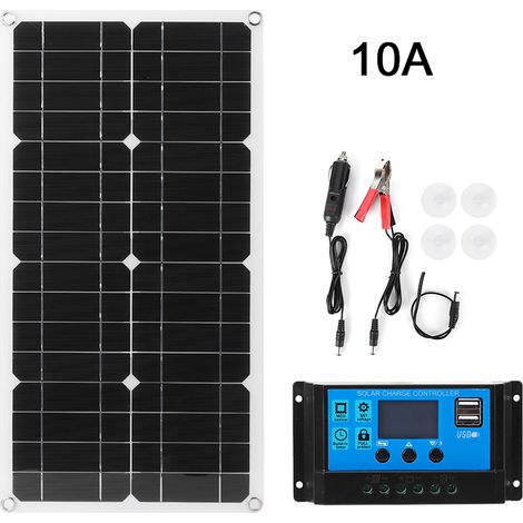 Panneau solaire 25W 18V avec contrôleur PWM 12V/24V, double USB 12V/5V, étanche IP65, chargeur pour voiture, camping-car, bateau (1/5)