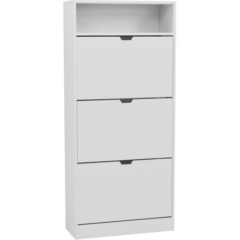 3 Drawer Shoe Cabinet with Shelf Shoe Organiser Unit, H 132 x W 60 x D 24 cm, White