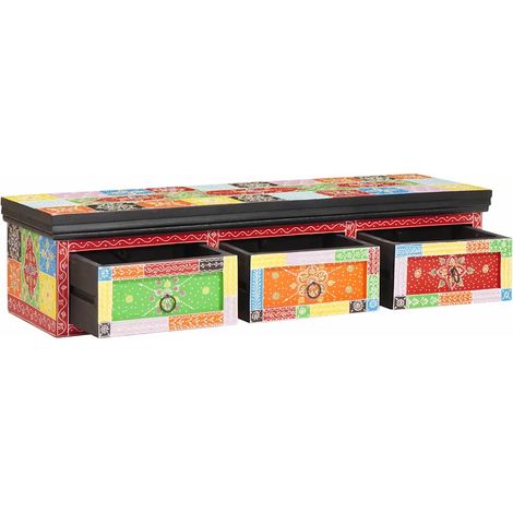 Meuble TV rectangulaire rangements 100 x 30 x 24 cm design contemporain en bois de manguier