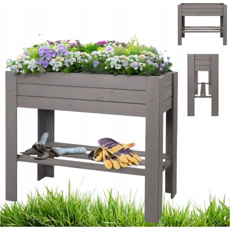 Jardinière de balcon en pin avec pot à herbes aromatiques et légumes, 80,5 x 33 x 70 cm (1/5)