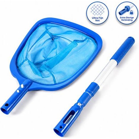 Épuisette de piscine avec manche extensible de 90 cm – Filet fin pour feuilles et débris – Fixation robuste – Bleue (1/5)