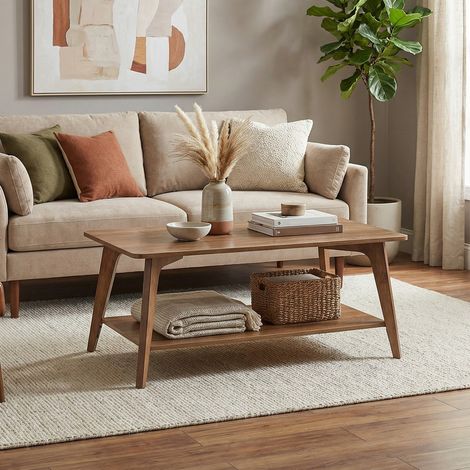 Table Basse, Rangement à 2 Niveaux, avec Patins, Montage Facile, pour Séjour, 55 x 100 x 45 cm, Marron