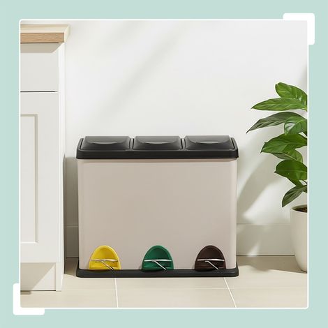 Pattumiera per rifiuti da cucina 3 scomparti 8 litri ciascuno