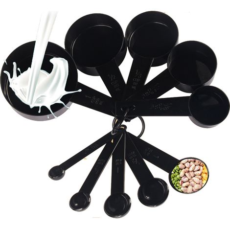 Ensemble de 10 cuillères et tasses doseuses, ensemble de mesure en plastique pour la cuisine, idéal pour mesurer les ingrédients secs et liquides - Parfait pour la pâtisserie et la cuisine (1/5)