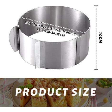 Cercle a Patisserie Rond en Acier Inoxydable 15-30cm Anneau à Gateau Haut 10CM, Reglable Cercle Gateau Frost Form Cake Design (1/4)
