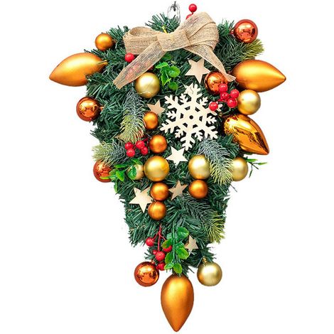 Décoration de sapin artificiel suspendu à l'envers, guirlande en forme de larme, nœud papillon, boule de bronze à suspendre à une porte ou une vitrine. (1/2)
