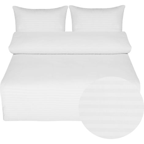 Parure de lit rayée blanche. Housse de couette 160x200cm. Taies d'oreiller 70x80cm. (1/2)