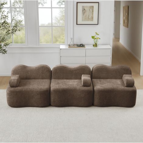 Sofá modular de 3 plazas 288x98x70 cm de terciopelo marrón para salones pequeños – MEUBLIV (1/5)