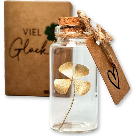 Porte-bonheur, véritable trèfle à quatre feuilles dans une bouteille en verre avec bouchon, petit cadeau pour bonheur, cadeaux d'encouragement, cadeaux de remerciement, porte-bonheur pour (1/5)