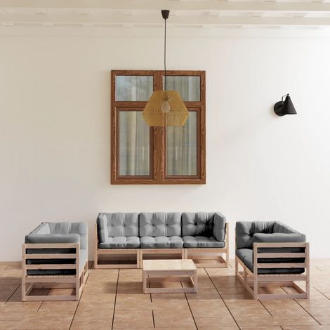 Salon de jardin 8 pcs Ensemble Table et Chaise de Jardin - avec coussins Bois de pin massif BV511099 - BonneVie (1/5)