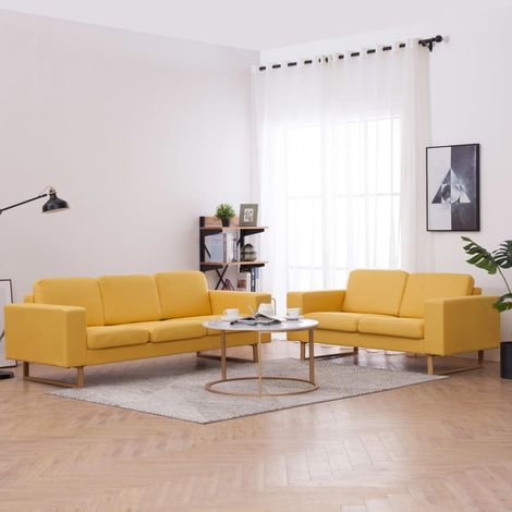 2 pcs Ensemble Canapés droits de relaxation Canapé relax - Canapé de salon Tissu Jaune BV383562 - BonneVie (1/5)