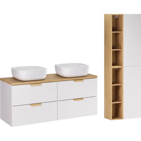 Ensemble meuble double vasque 120cm et colonne Oria Blanc mat (1/5)