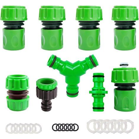 Lot de 9 Raccord Tuyau D'arrosage 3/4" 19mm,Kit de Raccordement de Robinet Tuyau de Jardin -Raccord D'arrosage Rapide,Double Mâle,Séparateur en Y,2en1 Robinet Filetage,Joint de Réparation de Tuyau (1/4)