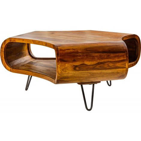 Couchtisch Sheesham Holz Metall 90 x 38 x 80 cm mit Fach Hairpin Legs Wohnzimmertisch (1/5)