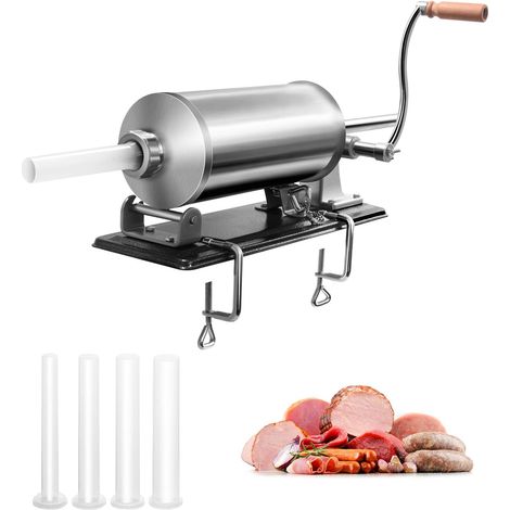 GOPLUS Poussoir a Saucisse, Machine a Saucisse Manuelle en Acier Inoxydable et Aluminium, avec Tubes de Renplissage Differents Diametres, Operation Simple et Fixable sur Table (4,8L)