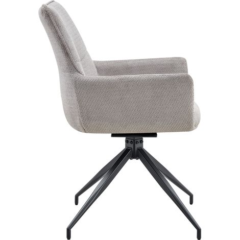 Chaise rembourrée pivotante 360° en tissu gris avec pieds métalliques noirs pour salle à manger et salon (1/5)
