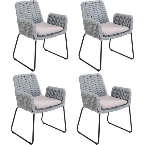Home Deluxe Silla de jardín con reposabrazos de mimbre BALERO gris claro - lote de 2 (1/4)
