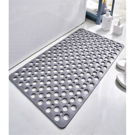 Rutschfeste, antibakterielle TPE-Duschmatte, 75 x 43 cm, Badewannen-Badematte, schimmelresistente und maschinenwaschbare Fußmatte für Dusche oder Badewanne, rundes Loch, Grau