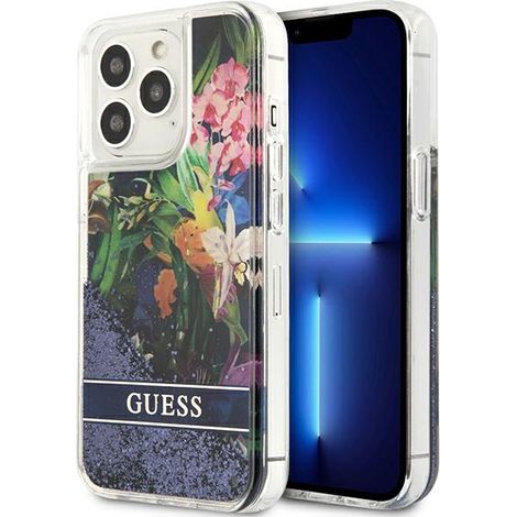 Guess GUHCP13LLFLSB iPhone 13 Pro / 136.1 blu/custodia rigida blu Fiore Liquido Glitter (1/5)