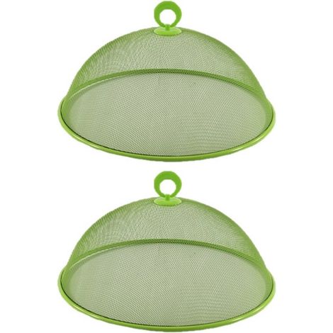 Lot de 2 couvercles métalliques ronds verts de 30 cm, type cloche à mouches/couvercle alimentaire (1/2)