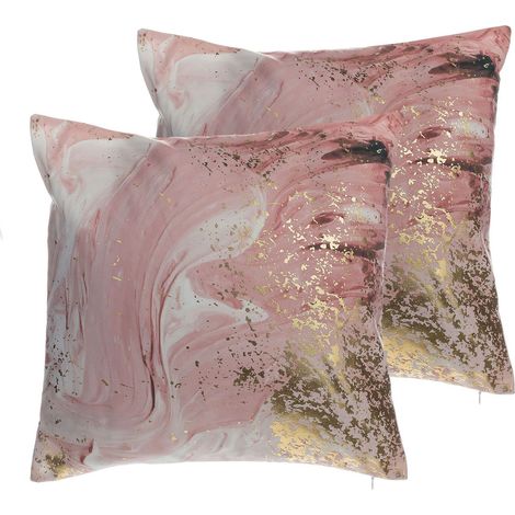 Dekokissen 2er Set LANTANA 45 x 45 cm Rosa Marmor Optik (1/5)
