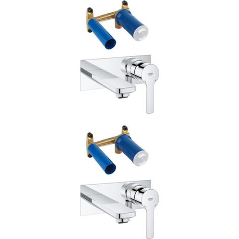 Lot de 2 robinets lavabo mural GROHE Lineare M chromé + corps encastré (1/5)