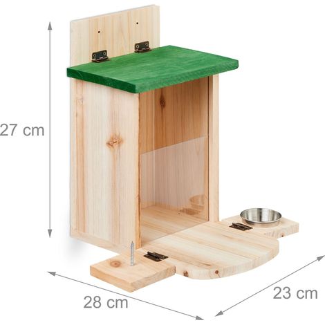 Mangiatoia per scoiattoli da appendere giardino dimensioni 30 x 20 x 20 cm con secchiello per l'acqua e tetto largo in legno naturale 130014040