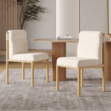 Lote de 2 sillas de comedor, asientos tapizados, patas de madera, de tela sherpa, beige (1/5)