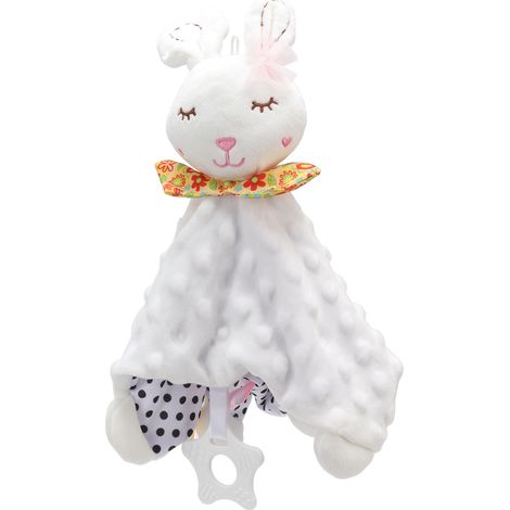 Couverture de sécurité bébé en peluche blanche, doudou réconfortant pour enfants, jouet d'éveil sensoriel (1/5)