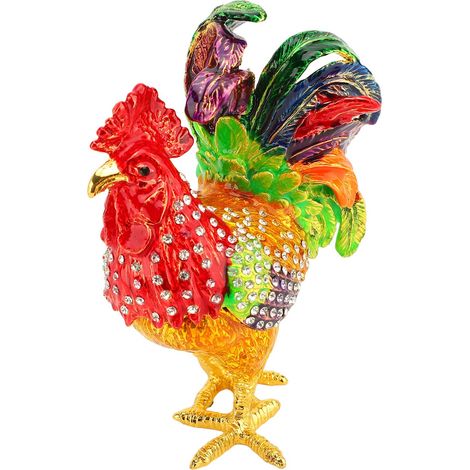 Boîte à bijoux à charnière en forme de coq, sculpture animale colorée, organisateur de rangement décoratif pour bijoux, bagues et boucles d'oreilles, cadeaux (1/5)