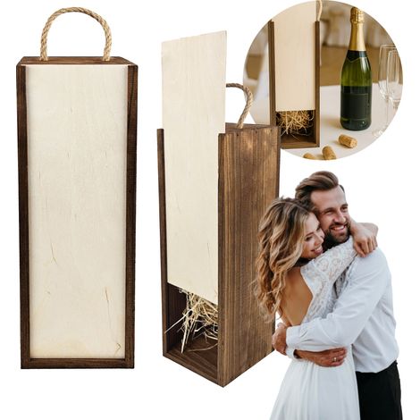 Scatola in legno con serratura per regalo di nozze: portabottiglie per vino per gli sposi. (1/5)