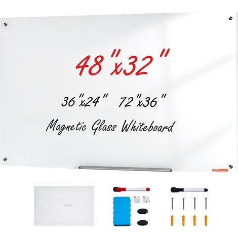 Tableau Blanc Magnétique Effaçable à Sec en Verre 120 x 80 cm, Grand Tableau Mémo Mural sans Cadre, avec Plateau de Marqueurs, un Effaceur et 2 Marqueurs, pour Bureau École Restaurant Domicile (1/5)