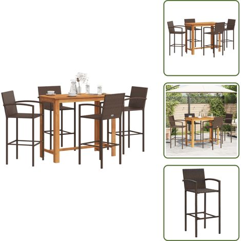 The Living Store Ensemble de bar de jardin 5 pcs marron bois massif acacia rotin - Salon De Jardin - Mobilier De Jardin - Set De Bar Extérieur - Table De Bar - Chaises De Bar