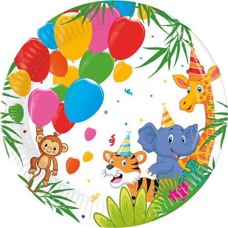 Assiettes en carton ANIMAUX Jungle 20cm 8 pièces. (1/3)