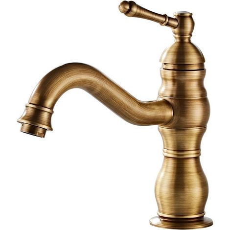 Grifo de lavabo de estilo retro, grifo de baño giratorio de 360°, grifo mezclador de baño con núcleo de válvula cerámica, color dorado. (1/5)