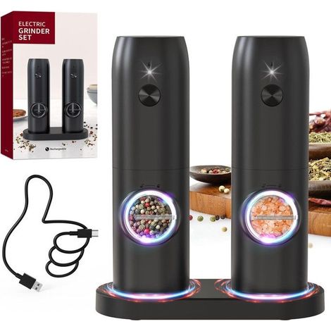 PotentForce USB Lot de 2 Moulin a poivre electrique avec socle.Ensemble salière et poivrière électrique avec grossièreté réglable (1/5)