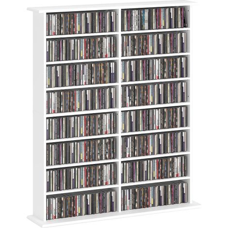 Collectionneurs de disques : étagère CD DVD modulable, meuble de rangement blanc à 12 tablettes réglables (1/5)