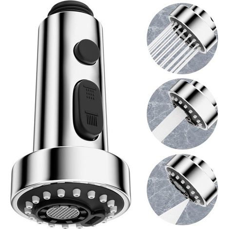 3 Modes Tête Robinet de Cuisine Remplacement, Douchette pour Rétractable Mitigeur Cuisine Universel G1/2,Robinet Pivotant à 360° (1/3)