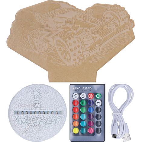 Veilleuse 3D motif véhicule tout-terrain, 16 couleurs changeantes, avec télécommande pour enfants (1/5)