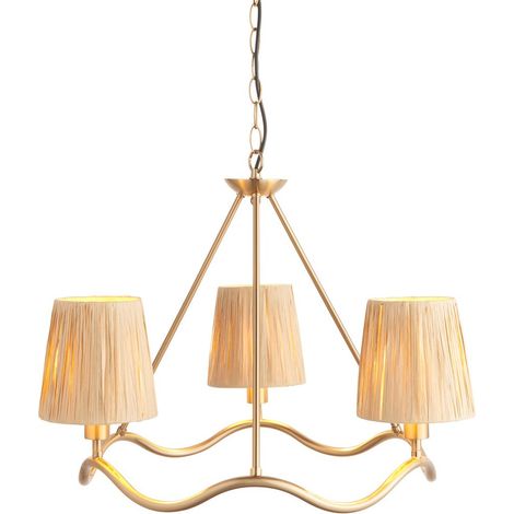 Endon Wriggle Plafonnier à bras multiples, plaque en laiton vieilli brossé, raphia naturel, 3 ampoules E14