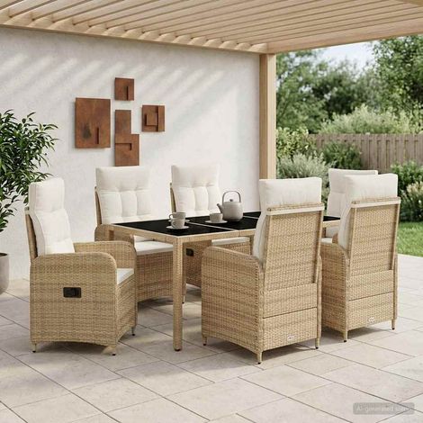 vidaXL Outdoortisch-Set 7 pcs Beige und Cremeweiß 190 x 90 x 75 cm (1/5)
