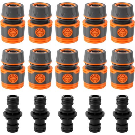 Embout Tuyau Arrosage, 10 Pièces 1/2 Pouce Extension rapide du tuyau Kit de Raccord Tuyau d'Arrosage Avec 5 Pièces connecteur pour début et Fin de Tuyau Necessaire Darrosage