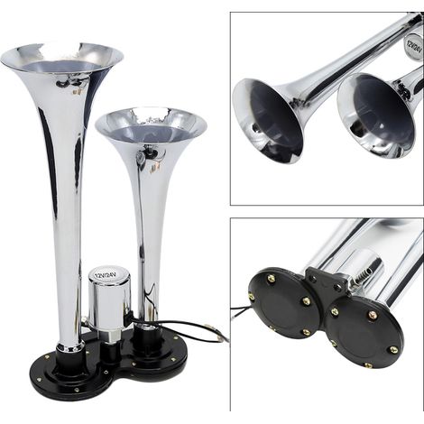 Kit de haut-parleur à Air chromé, klaxon électrique à double trompette, 150db, 12V/24V, universel, pour camion de Train (1/5)
