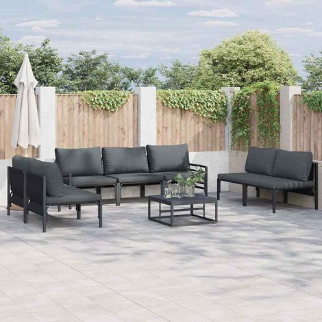Conjunto de sofás de jardín con cojín 8 pcs Negro Acero vidaXL (1/5)