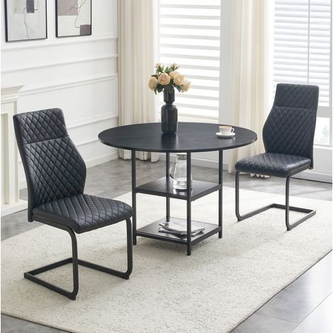 Conjunto mesa comedor redonda con 2 sillas negras OKMYHOME (1/4)